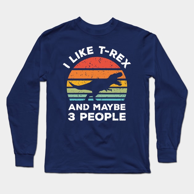 I Like T-Rex and Maybe 3 People, Retro Vintage Sunset with Style Old Grainy Grunge Texture Long Sleeve T-Shirt by Ardhsells